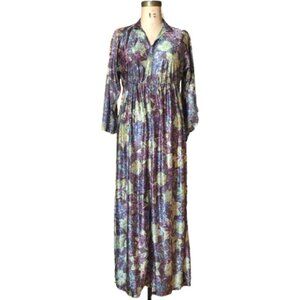 Vintage 70s maxi metallic dress with great print